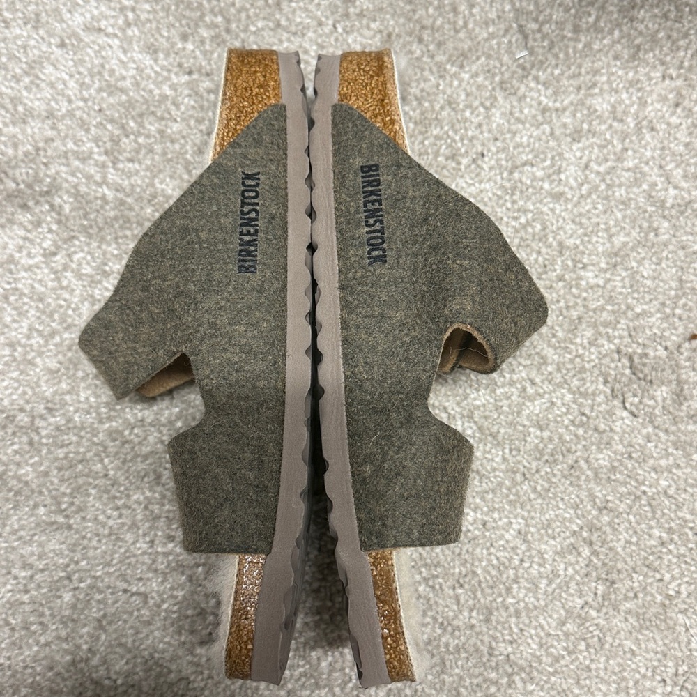 Birkenstock Olive Green Happy Lamb Wool Felt Sandals - Picture 4 of 6